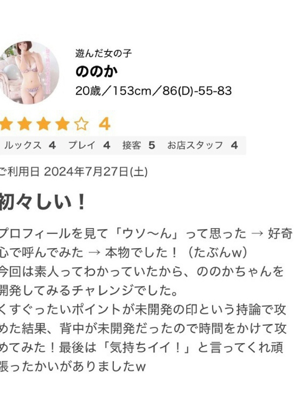 ののか・処女、プロフィール奈良店